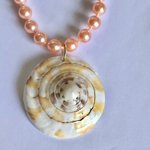 Natural Shell Shiva Nautilus Pearl Necklace Choker Statement VintagePeach 16-18" - Picture 3 of 11